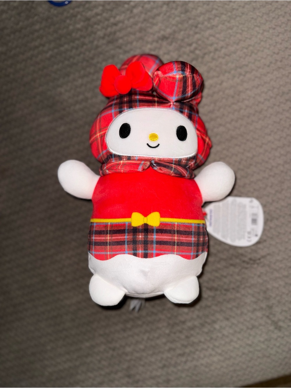 Sanrio My Melody Plush in Red Plaid Outfit with Yellow Bow